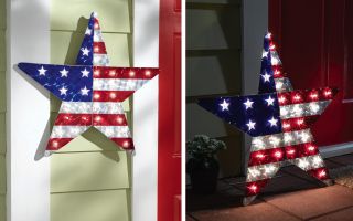 Patriotic Lighted Star American Flag 4th of July Americana Wall Window Decor New
