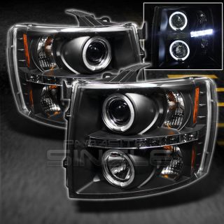 07 13 Chevy Silverado Pickup Black Dual Halo Projector LED Headlights Lamps Pair