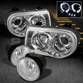 05 10 Chrysler 300C Dual Halo Projector LED Headlights Clear Fog Lamps w Switch