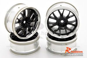 1 10 RC R C Racing Touring Drift Car Metallic 14 Spoke Wheels Rims 4pcs Black