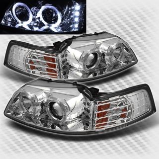 99 04 Ford Mustang Twin Halo LED Projector Headlights Lamp Head Lights Pair Set