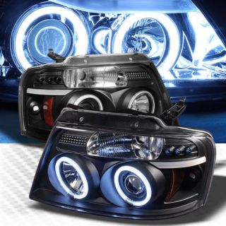 Twin CCFL Halo LED 04 08 Ford F150 Projector Headlights Black Head Lights Lamp