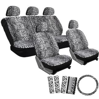 11pc Leopard Gray Black Animal Print Complete Car Seat Cover Set 