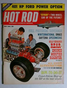 Hot Rod Magazine Vintage 1961 May Holly Hendrick Chevy Ford Mopar GM Racing