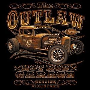 The Outlaw Garage Hot Rod Biker Hoodie Free Harley Bumper Sticker w Purchase
