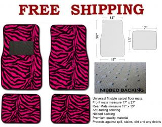 Premium Safari Print Hot Pink Zebra Tiger Carpet Floor Mats for Car Truck