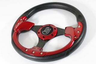 Aftermarket DIY 320mm 6 Bolt Black Red Racing Steering Wheel JDM Emblem Horn Cap
