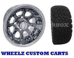 Golf Cart 20x10 10 All Terrain Tires w 10x7 Polished Claw Wheels