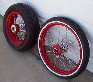 21" Whitewall 16" Avon 200 Tires Spoked Red Wheels Kit Mounted Balanced