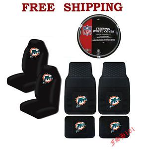 NFL Miami Dolphins Car Truck Steering Wheel Cover Floor Mats Seat Covers