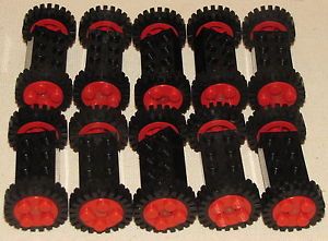 Lego Lot of 10 Red Car or Truck Wheels with Rubber Tires Vintage Town Parts