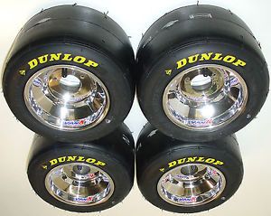 Set of 4 New Dunlop DCS Racing Go Kart Tires New Vank Polished Wheels
