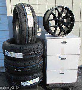 20" GMC Yukon Sierra 2014 Factory Style Black Wheels Bridgestone Tires