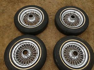 Jaguar Chrome Wire Wheel and Tire Set of 4 P78 ER78 15 Pirelli Cinturato