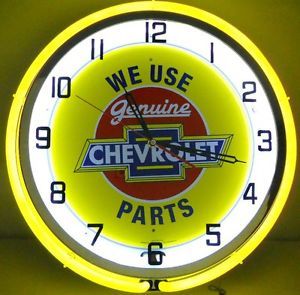Chevy 18" Double Neon Light Clock Sign Parts Garage Bowtie Emblem Logo Camaro SS
