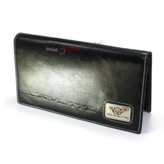 Chevy Corvette C5 Logo Black Genuine Leather Checkbook Cover Wallet