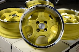 15 4x100 Yellow Low Offset 25 4 Lug Wheels Del Sol Integra Honda Civic CRX Rims