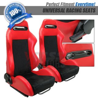 2 Tone Red PVC Black Suede JDM Racing Seats Honda Pair