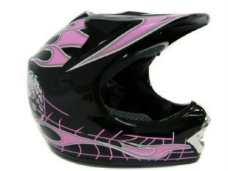 Youth Black Pink Skull Flame Dirt Bike ATV Motocross Off Road Helmet MX s M L