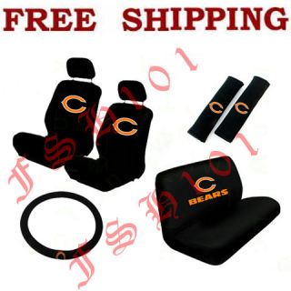 New 11pc Set NFL Chicago Bears Seat Covers Steering Wheel Cover More