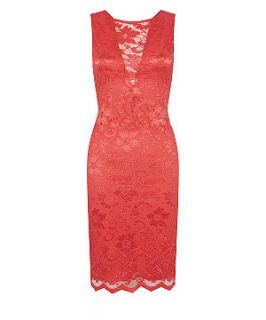 Red Lace Sheer V Front Bodycon Dress