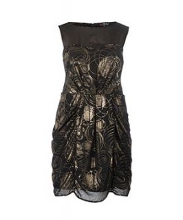 Lovedrobe Black and Gold Metallic Swirl Dress