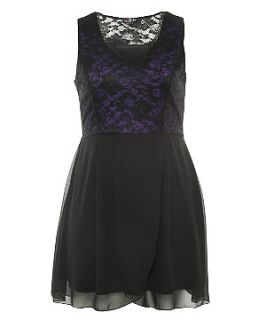 Lovedrobe Purple and Black Lace Overlay Sleeveless Dress