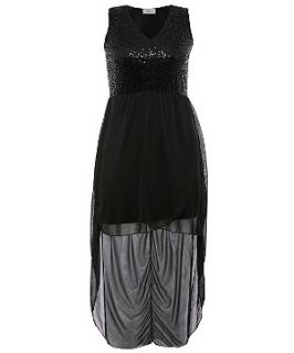 Praslin Black Sequin Contrast Dip Hem Dress