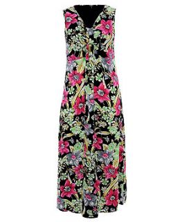 Koko Green and Pink Tropical Floral Print Maxi Dress