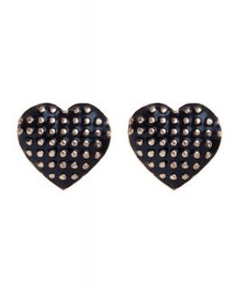 Black Studded Heart Stud Earrings