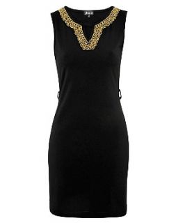 Atelier 61 Black Embroidered Gold Neck Sleeve Dress