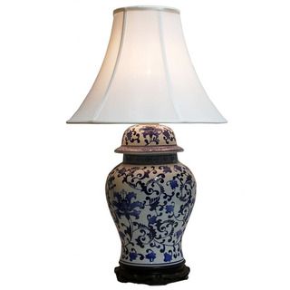 Canton Extra Large Traditional Blue and White Swirl Floral Porcelain Table Lamp Crown Lighting Table Lamps