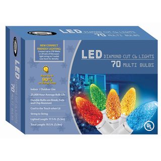 Good Tidings 20714 Light Set LED C6 70 Diamond Cut Multi White Wire Seasonal Decor