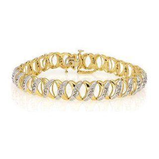 10k Yellow Gold, Diamond "X" Link Tennis Bracelet (1.25 ctw) Jewelry