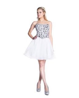 Ladies White Black Strapless Sequins Jeweled Top Short Dress
