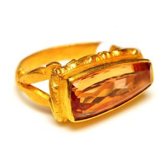 18kt Solid Yellow Gold Topaz Gemstone Ring Antique Style Jewelry for Christmas Jewelry