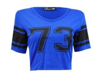 Crazy Girls Womens Cap Sleeves 73 Number Print Stretchy Sports Crop Top