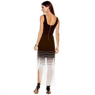 Vince Camuto Sleeveless Black Striped Chiffon Overlay Maxi Dress