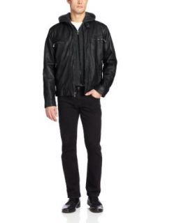 Calvin Klein Men's Faux Leather Moto Jacket with Hoodie Clothing