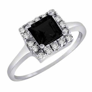 DivaDiamonds C2756BKW6 14K White Gold Round Square Created Black Diamond and Diamond Ring   Size 6 Diva Diamonds 