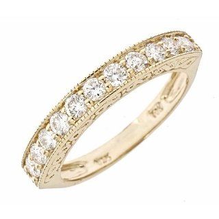 0.70ct Diamond Milgrain Edge Wedding Anniversary Band Ring Antique Style 14K Yellow Gold (SI Clarity, F Color) 4 Jewelry