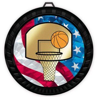 2 1/2" Black USA Series Basketball Medals with Red White Blue Neck Ribbon. (Any Qty Ships for a FLAT Rate of $5.49 ) Sports & Outdoors