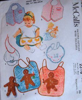 McCalls Pattern 2316 Baby Bib, Smock (Apron) Gingerbread Man Applique Toy Vintage 1959 Pattern  Other Products  