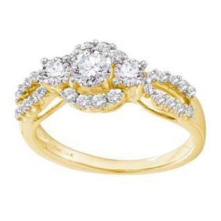 7/8 Carat Diamond 14k Yellow Gold Three Stone Engagement Wedding Ring Sea of Diamonds Jewelry