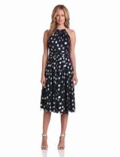 Jessica Howard Women's Sleeveless Shirred Neck Fit and Flare Dress, Navy/Silver, 6 Clothing
