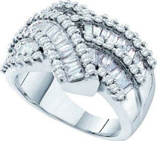 2.00 Carat (ctw) 14k White Gold Round & Baguette Diamond Ladies Fashion Bridal Anniversary Wedding Band 2 CT Jewelry