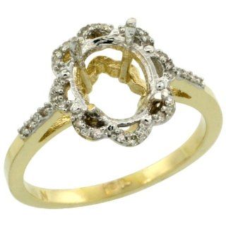 10k Gold Semi Mount ( 9x7 mm ) Floral Oval Stone Ring w/ 0.107 Carat Brilliant Cut Diamonds, 1/2 in. (13mm) wide, size 6 Jewelry