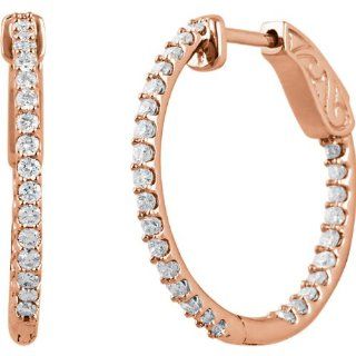 14K Rose 3/4 ct tw Diamond Inside/Outside Hoop Earrings (Pair) Jewelry