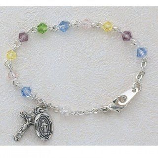 Baby Bracelet BR123D Deluxe Multi Color Crystal Miraculous Medal, Virgin Saint Mary, Immaculate Conception Medal Virgin Mary rosary Bracelet Jewelry