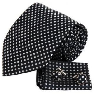 Black and White Polka dots silk tie cufflinks hanky set birthday gifts for man discount H6015 Clothing